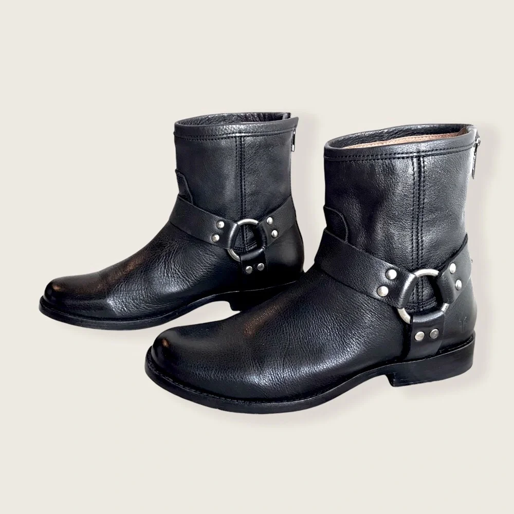 Frye Phillip Harness Short Leather Cute Ankle Boot